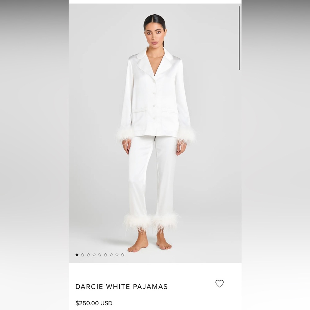 NADINE MERABI White Feather Trim Pajama Set